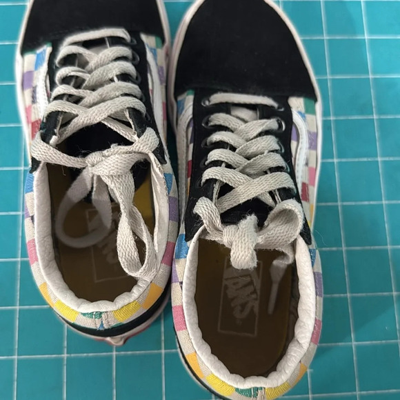 Vans Missy Old Skool Multi color Rainbow Checkered Skate Shoes US Kids Size 1 - Picture 5 of 7